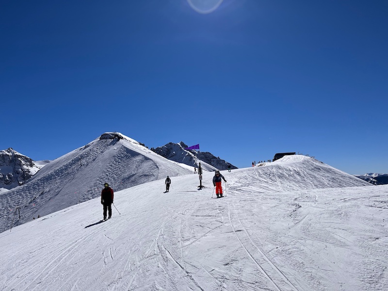 Skiers at Telluride in the spring